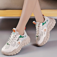 Women's Mesh Chunky Sneakers Breathable Lace Up Low Top Sports Shoes