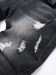Men's Ripped Denim Shorts High Stretch Distressed Street Style