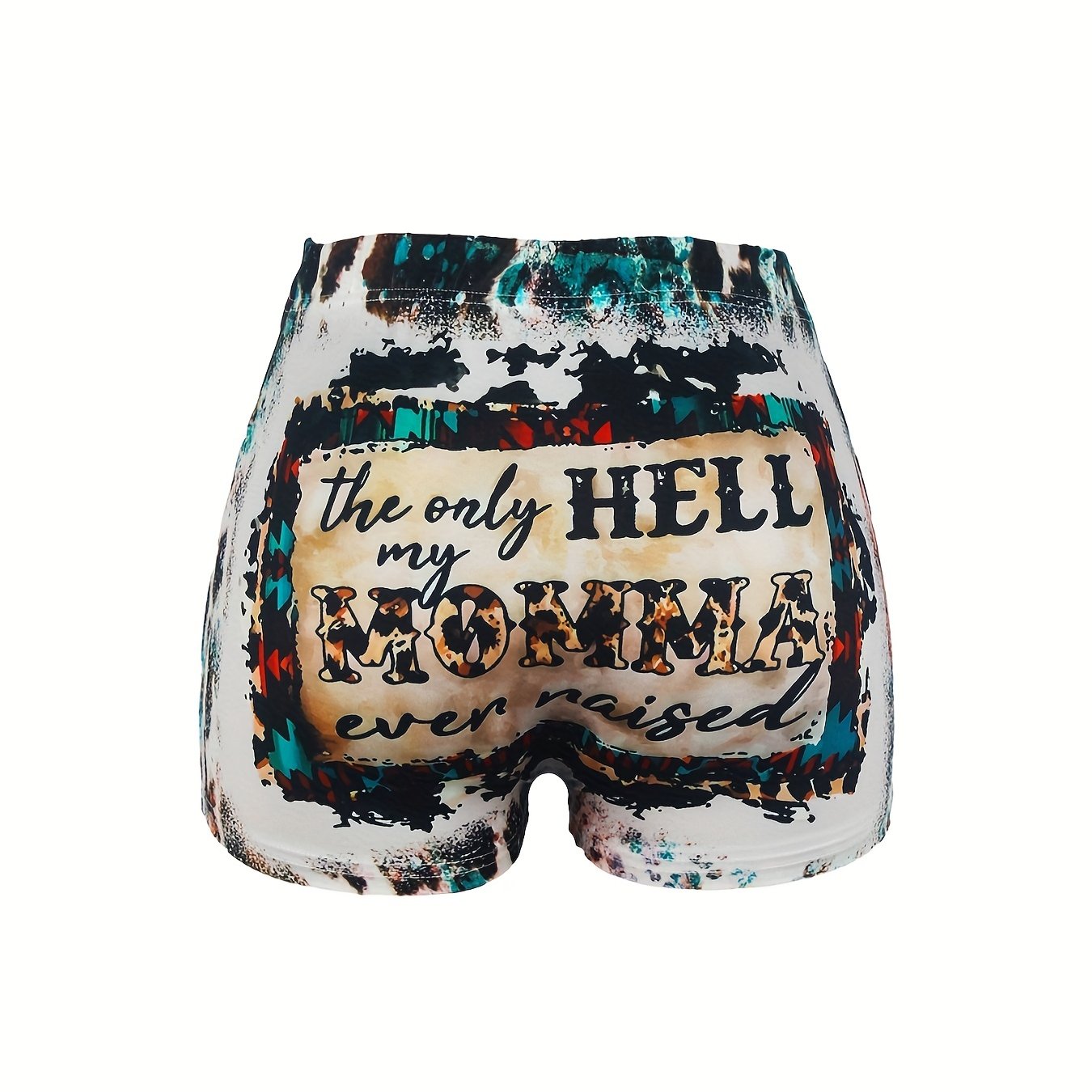 Letter & Leopard Print Skinny Shorts Casual Shorts
