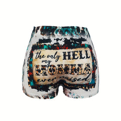 Letter & Leopard Print Skinny Shorts Casual Shorts