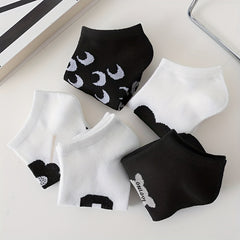 5 Pairs Letter & Floral Print Low Cut Socks for Women