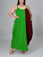 Plus Size Colorblock Cami Maxi Dress With Pockets