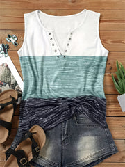 Women's Block Notched Neck Tank Top Sleeveless Casual Summer Top