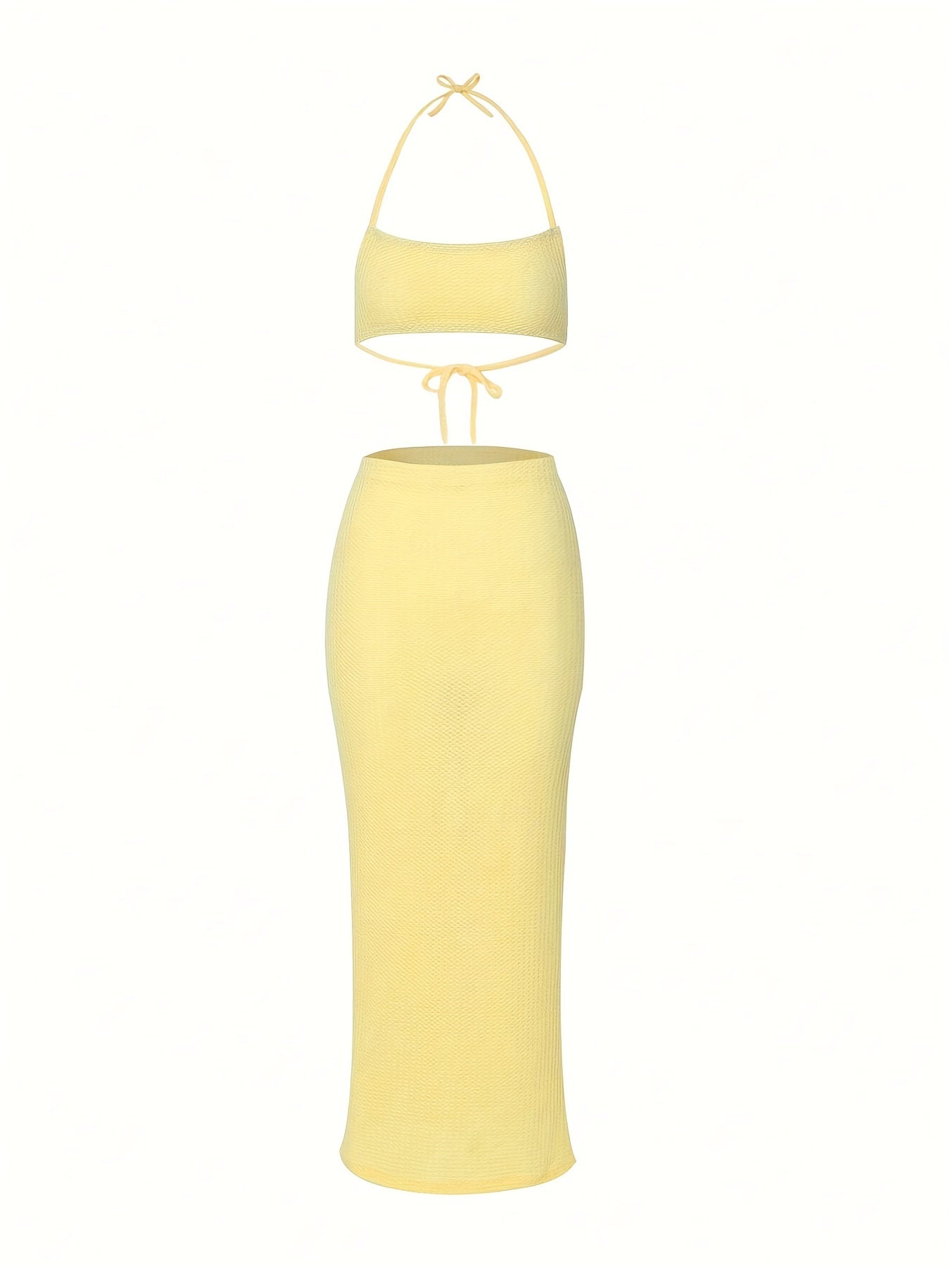 Sexy Two-piece Set Crop Tie Halter Top & Hip Pencil Skirt