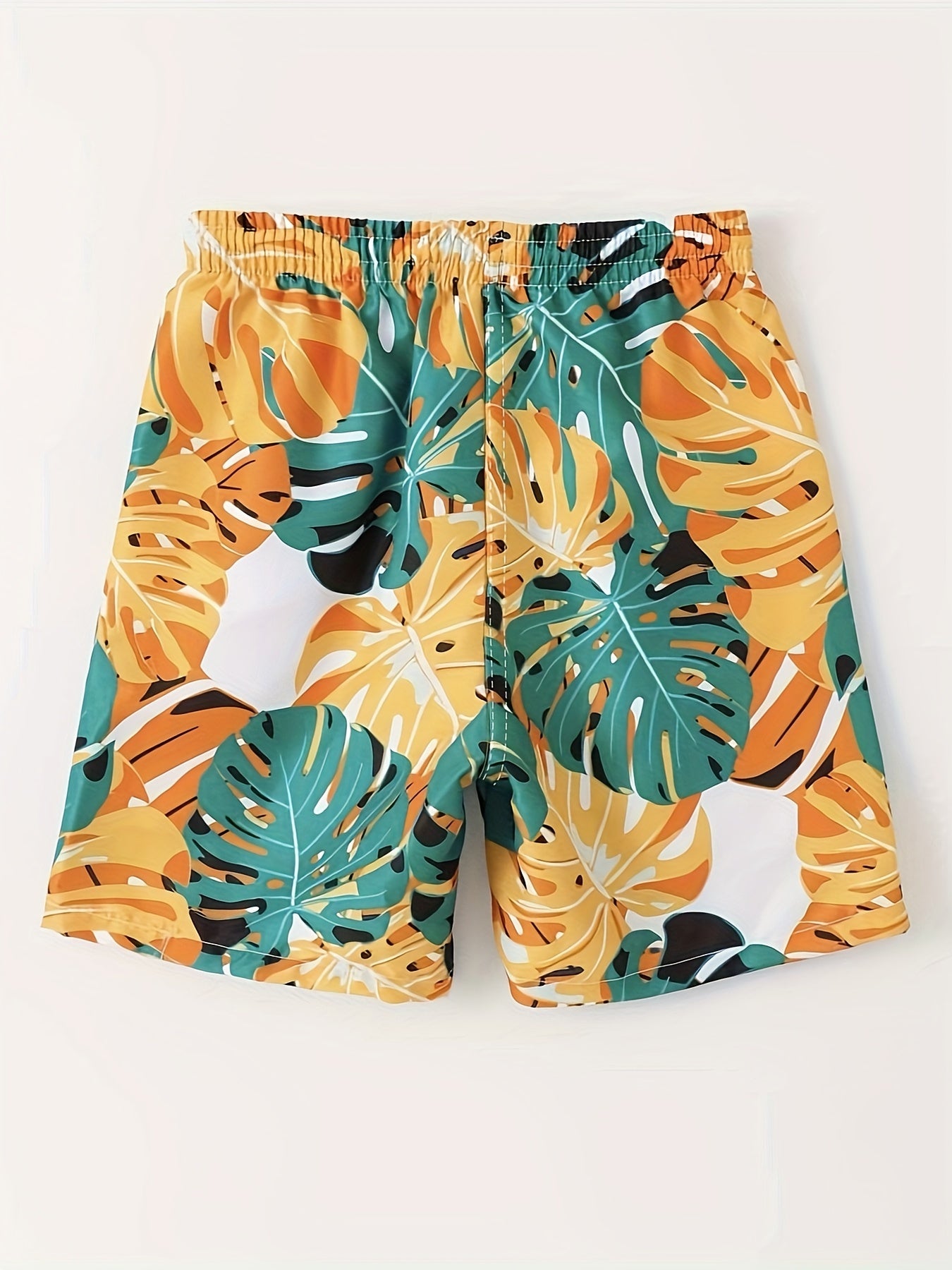 Tropical Plant Pattern Swim Trunks for Boys - Beach Shorts for Summer Vacation