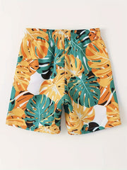 Tropical Plant Pattern Swim Trunks for Boys - Beach Shorts for Summer Vacation