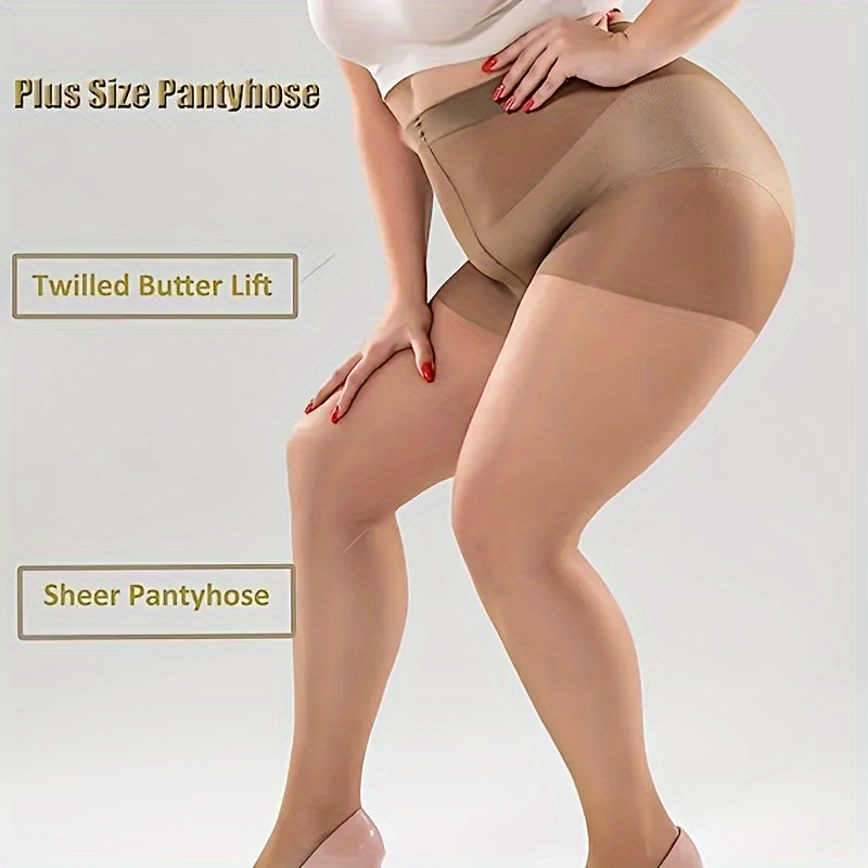 4 Pairs Plus Size Casual Pantyhose Set Women's Plus Semi Sheer Control Top