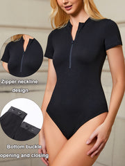 Short Sleeve Shaping Bodysuit Tummy Control Slimmer Zip Up Body Shaper