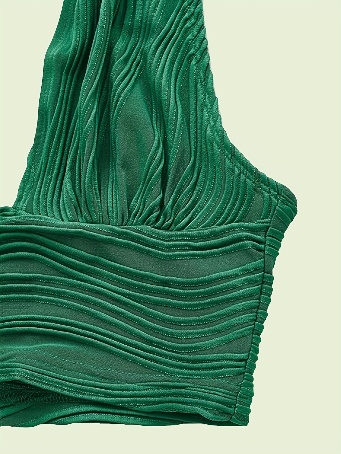 Textured Halter Crop Top Plunge Neck Sleeveless Summer Top