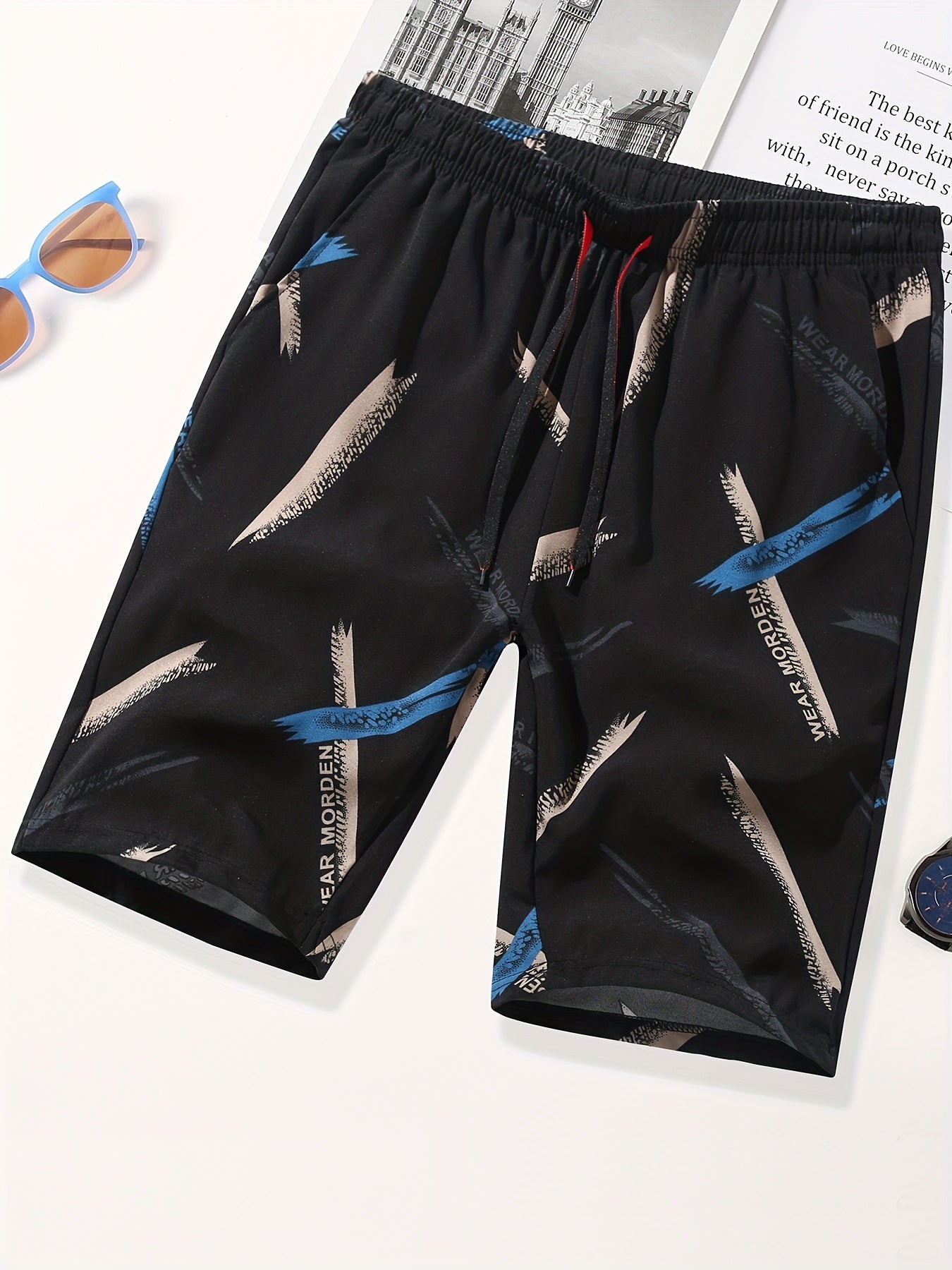 Men's All Over Letter Print Drawstring Shorts