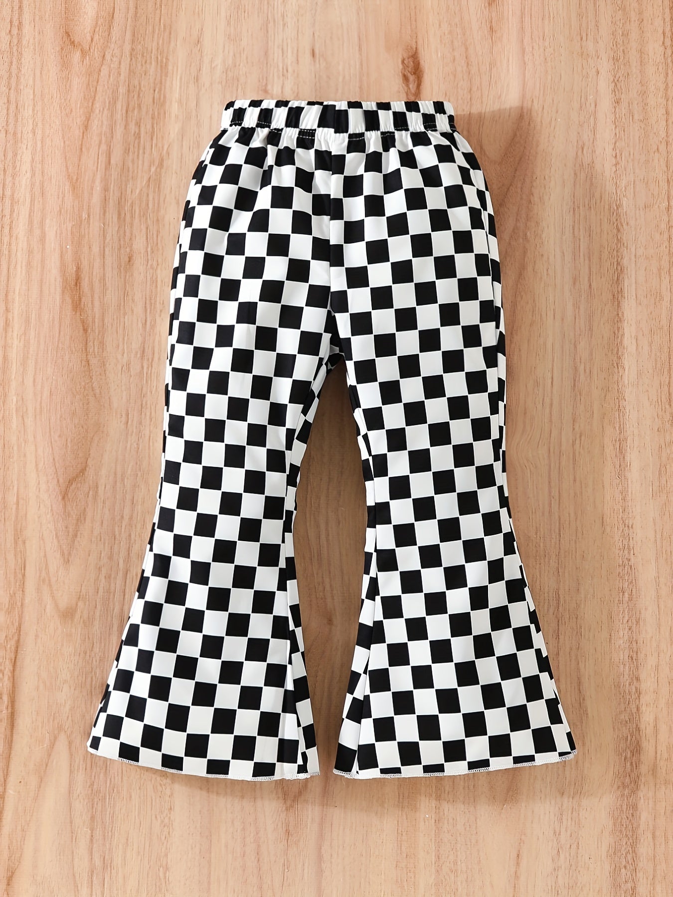Girls Plaid Print Flare Leg Pants Elastic Waist Trousers