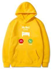 Funny My Bed Is Calling Print Boys Pullover Hooded Sweatshirt