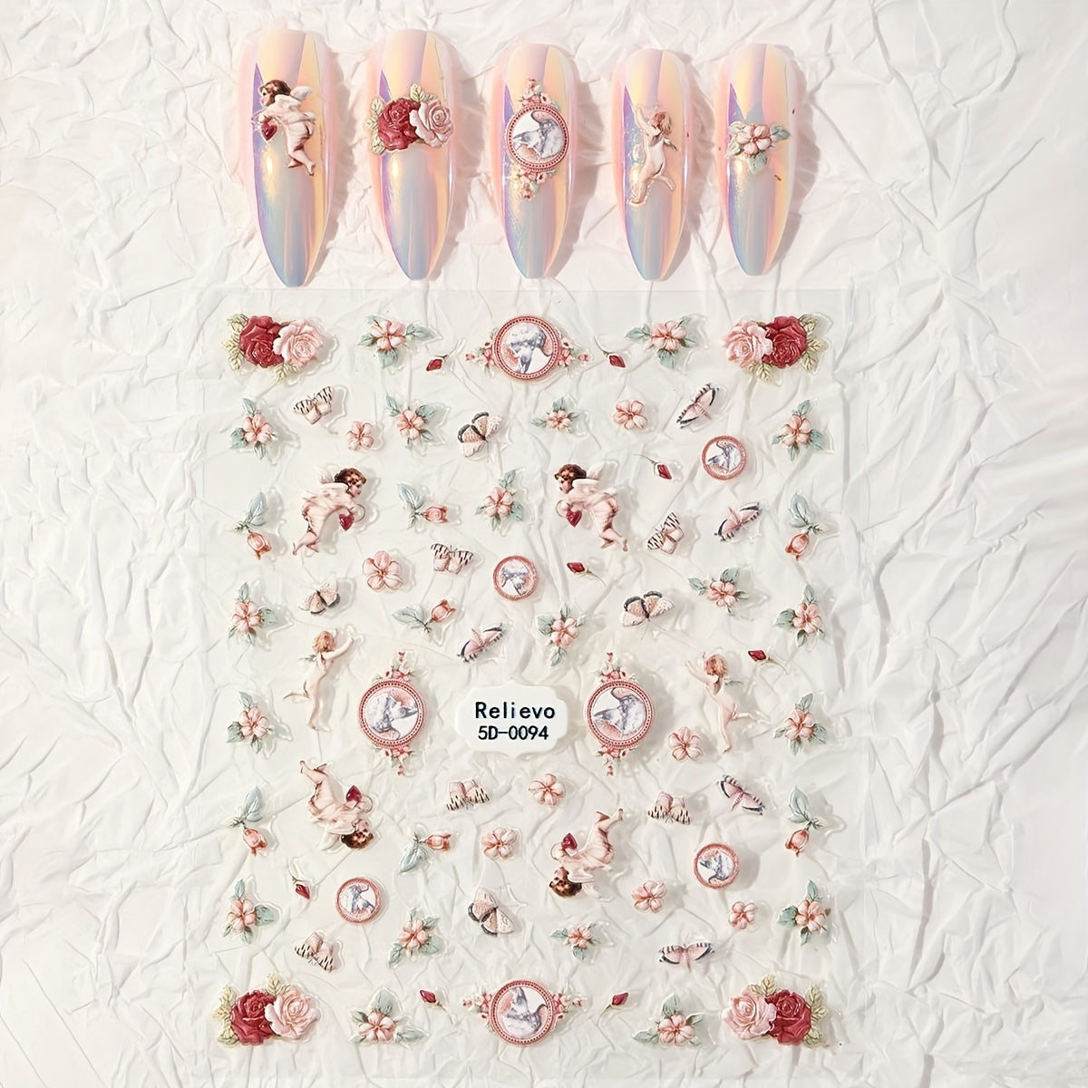 Retro 5D Relief Nail Sticker Flower Nail Art Sticker