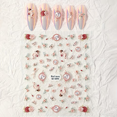 Retro 5D Relief Nail Sticker Flower Nail Art Sticker