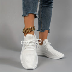 Women's Breathable Woven Sneakers Casual Lace Up Outdoor Shoes