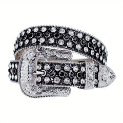 Rhinestone Belt Punk Western Cowboy Crystal Stone Belt For Jeans Dress