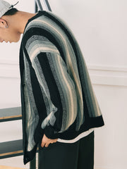 Striped Button Up Cardigan Men's Casual Loose Fit Sweater
