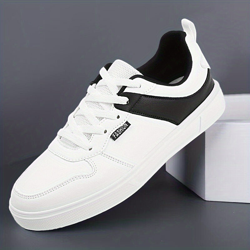 Men's PU Leather Skate Shoes Casual Comfy Lace Up Sneakers
