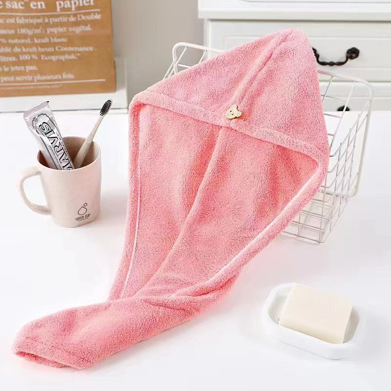 Soft Coral Fleece Hair Drying Towel Cap Easy Absorbent