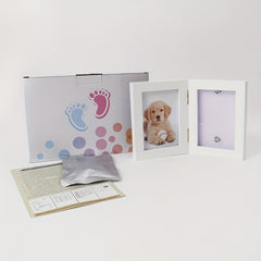 Pet Paw Print Keepsake Kit Wooden Photo Frame With Memorial Clay Imprint