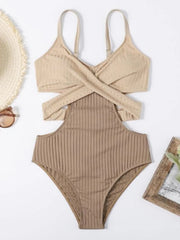 Beige Criss Cross One Piece Swimsuit