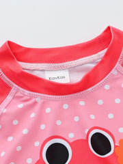 2pcs Girls Crab Print Long Sleeve Swimsuit for Beach and Pool Fun
