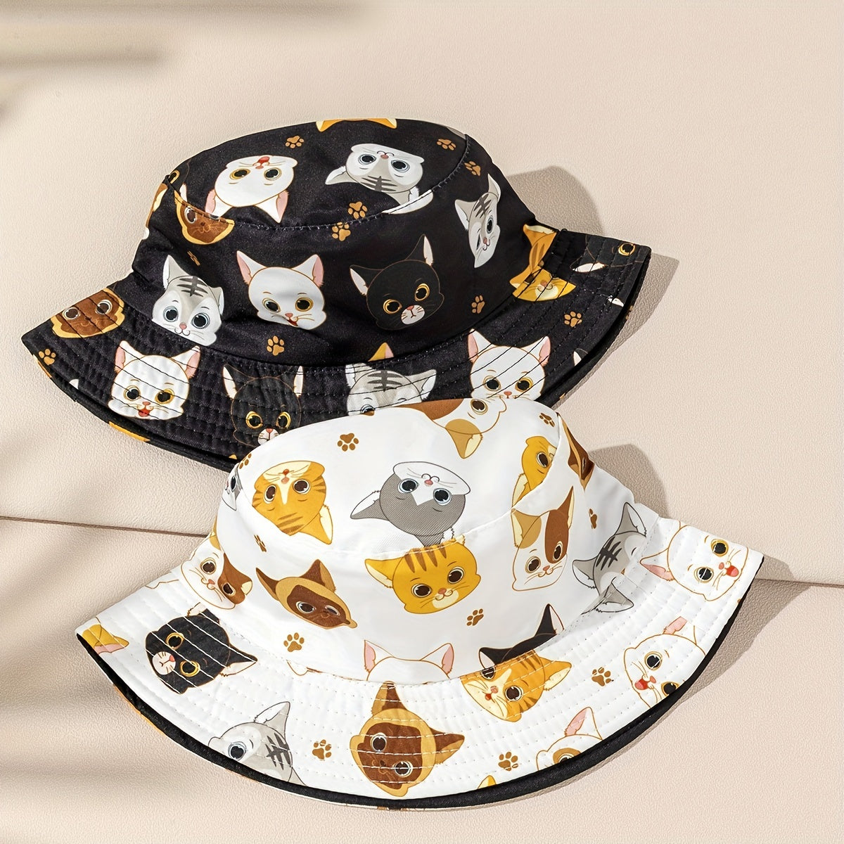 Kids Bucket Hat Romantic Kitten Pattern Reversible Beach Sun Hat