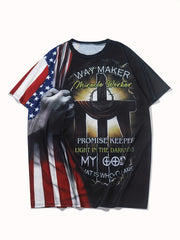 Men's American Flag Letter Print T-shirt Casual Comfy Crew Neck