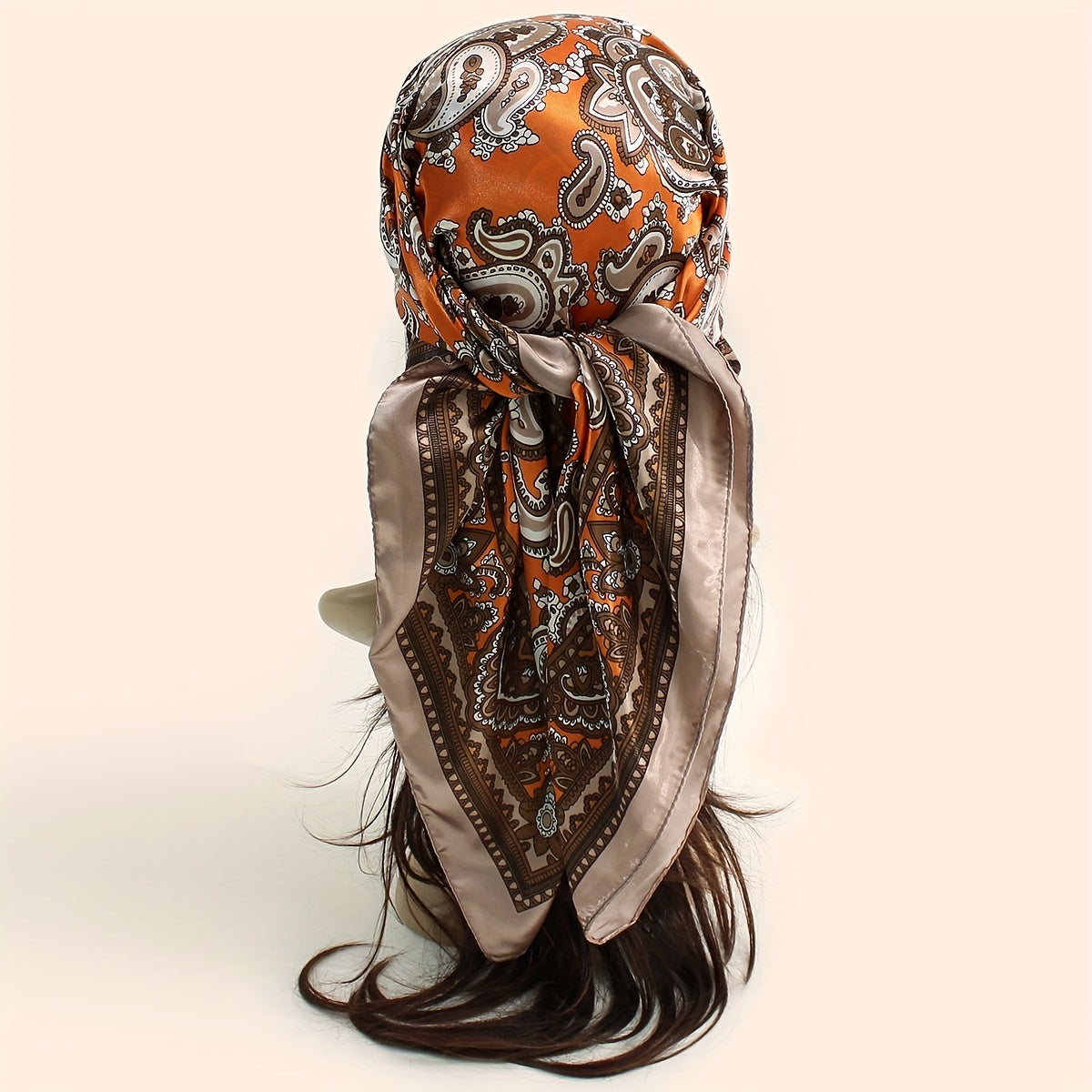 Classic Paisley Print Square Scarf Silk Bandana Vintage Satin Shawl