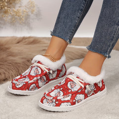 Christmas Santa Claus Pattern Warm Sneakers Comfortable Flat Shoes