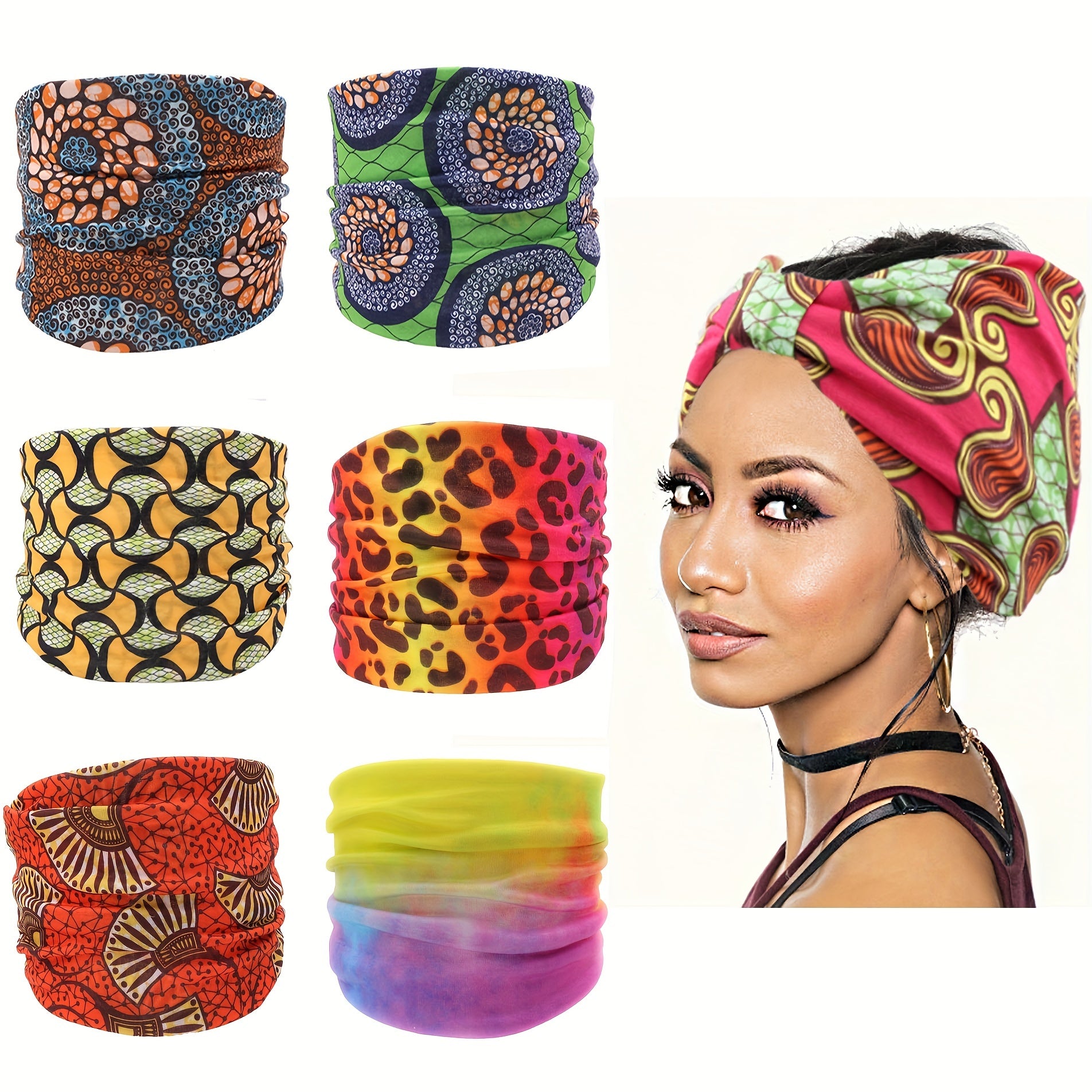 Colorful Tie Dye Stretch Headband for Yoga and Sweat Absorption