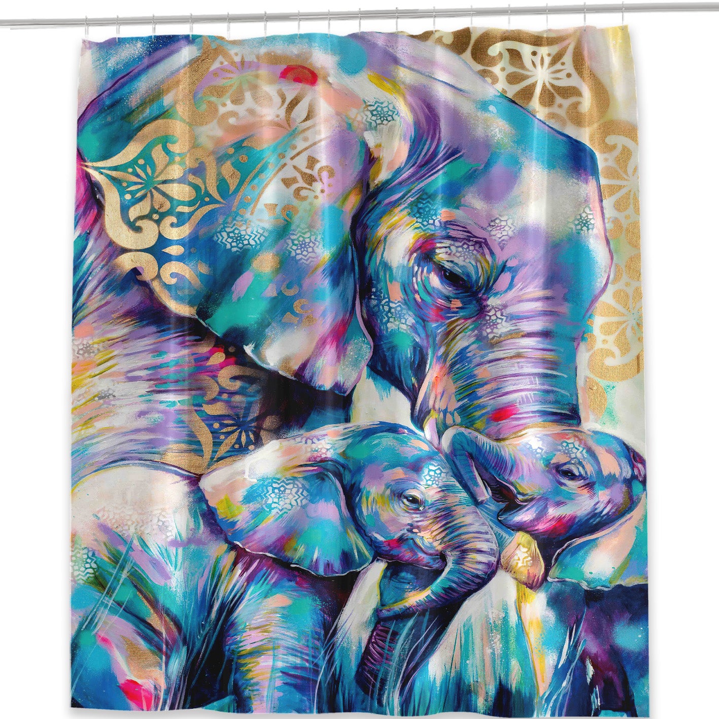 Colorful Elephant Shower Curtain Water resistant Polyester Bathroom Decor