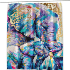 Colorful Elephant Shower Curtain Water resistant Polyester Bathroom Decor