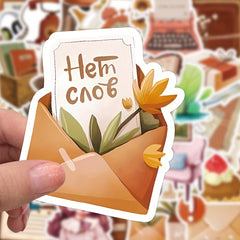 60pcs Brown Retro Nostalgic Series Stickers Waterproof DIY Sticker Pack