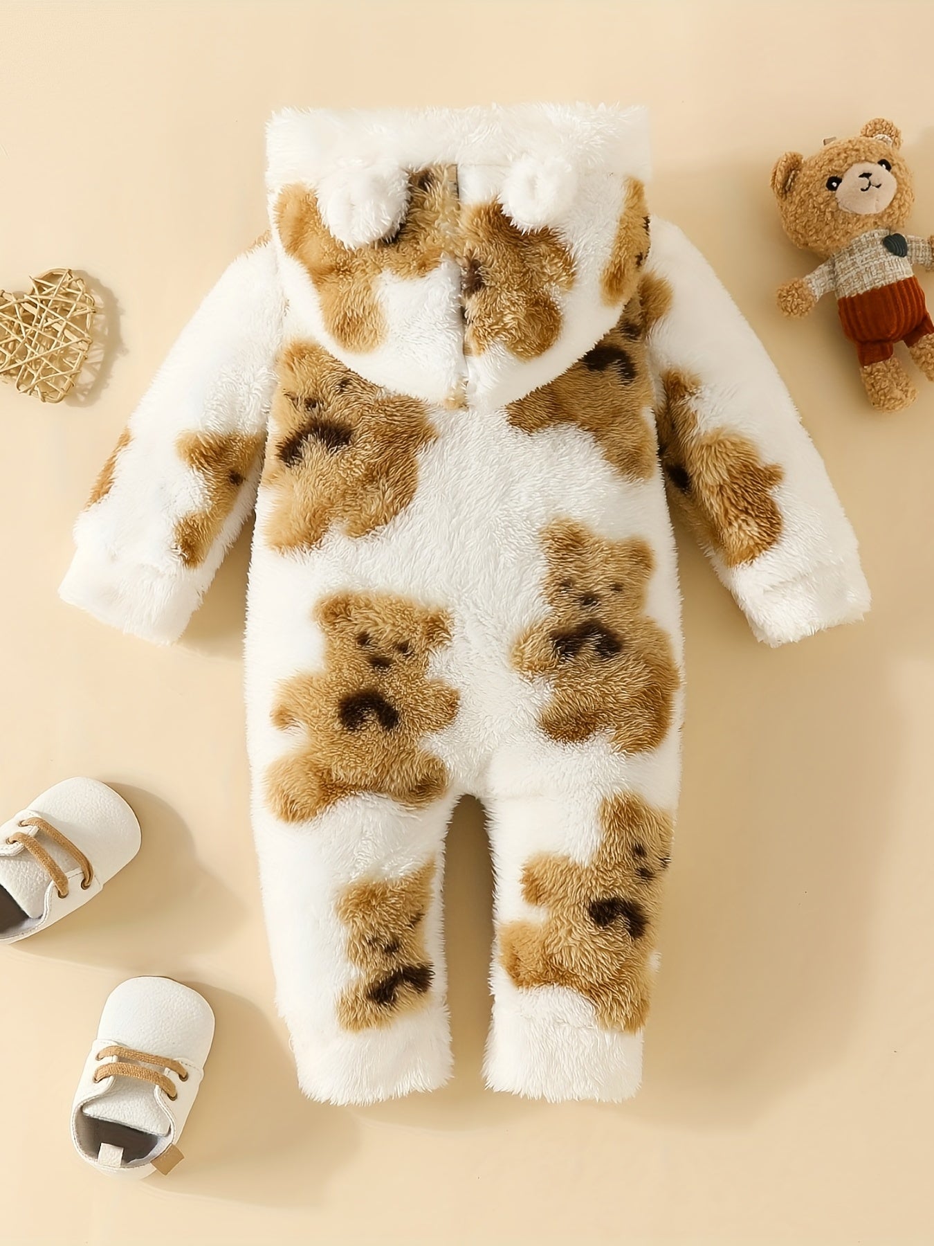 Furry Bear Hooded Baby Jumpsuit with Ears