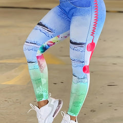 High Waist Denim Print Yoga Pants