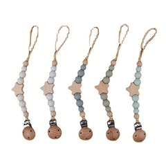 Wooden Pentagram Baby Pacifier Chain for Teething Babies