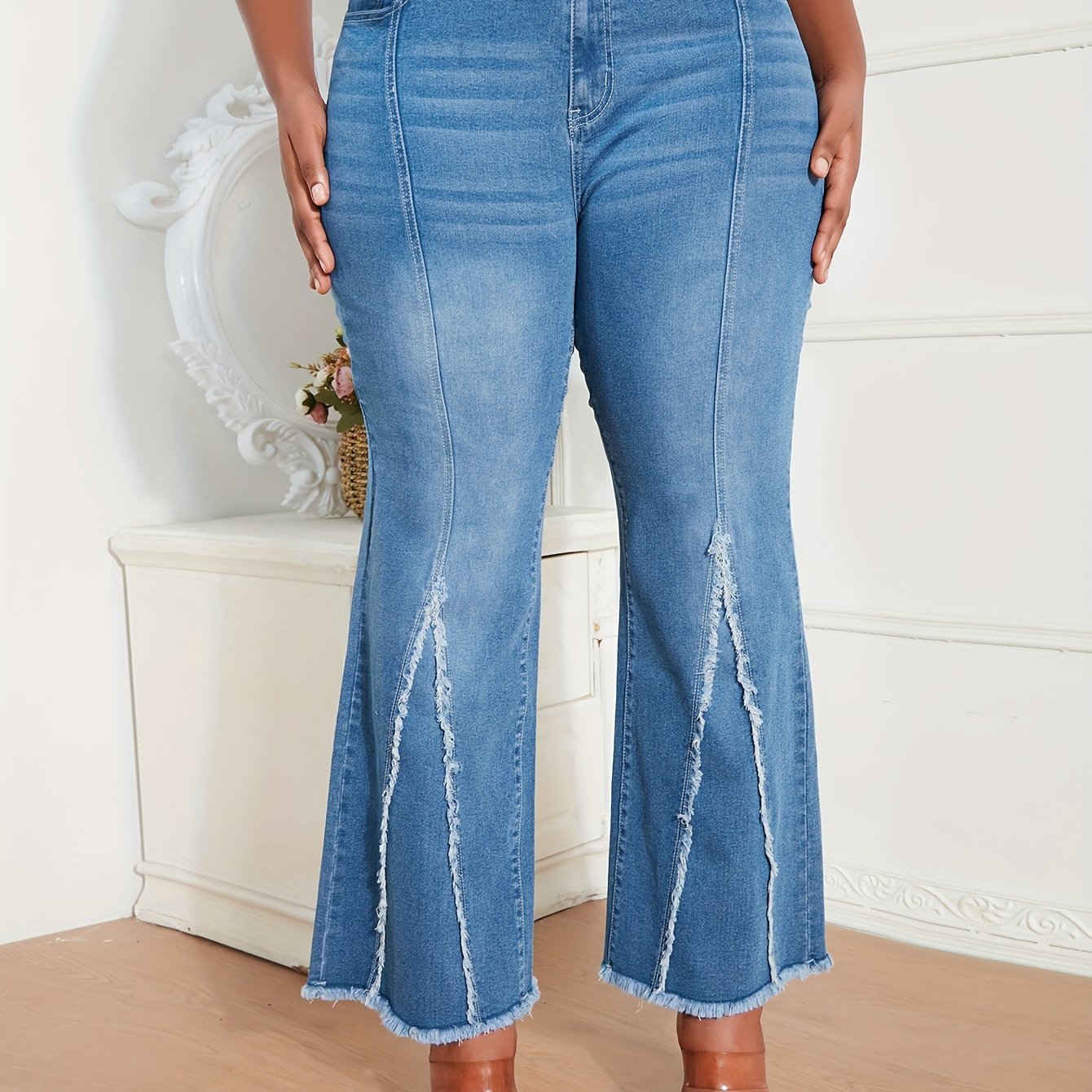 Fringe Trim Flared Leg Jeans