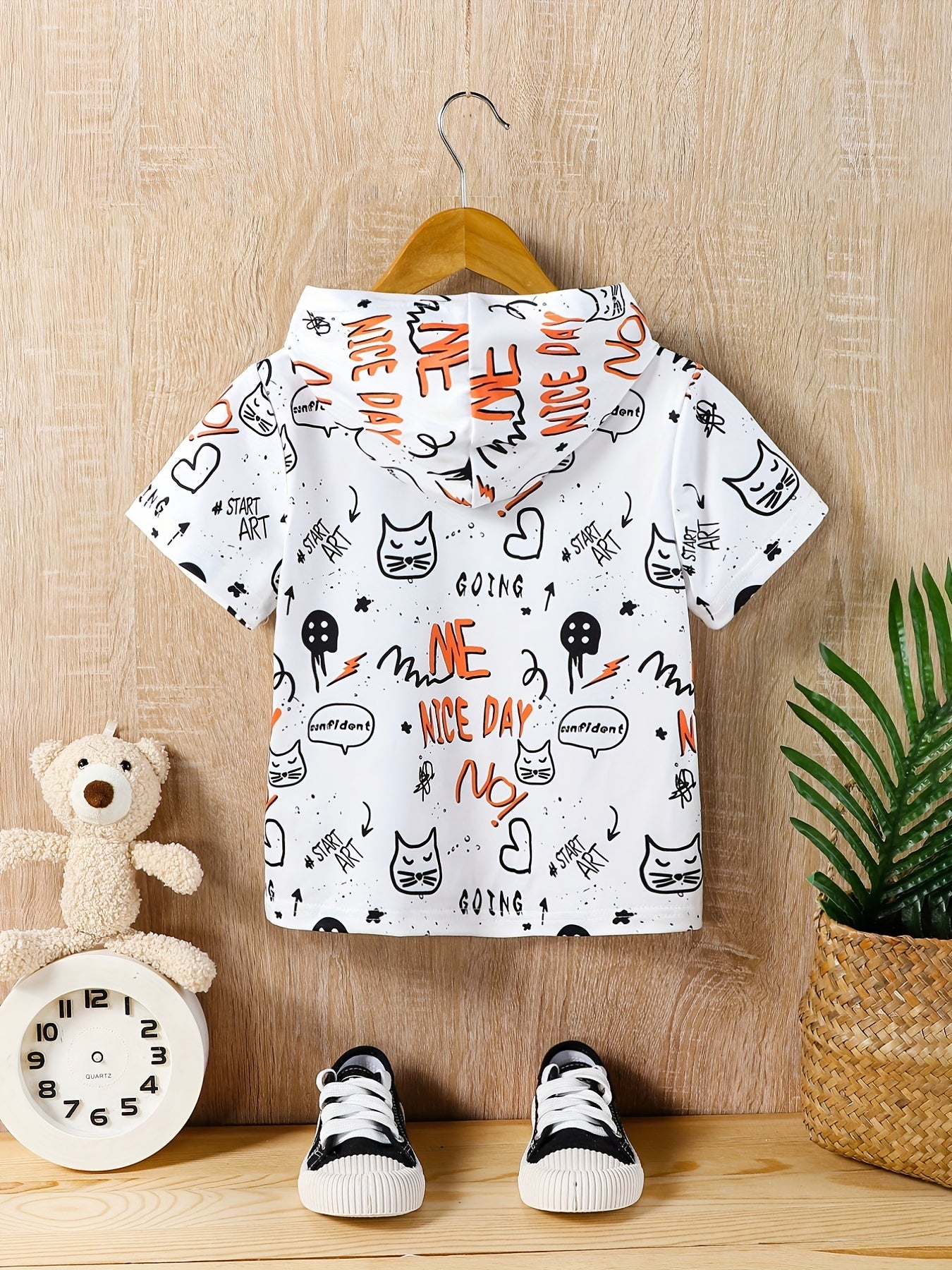 Graffiti Pattern Hooded T shirt Boys Girls Summer Clothes