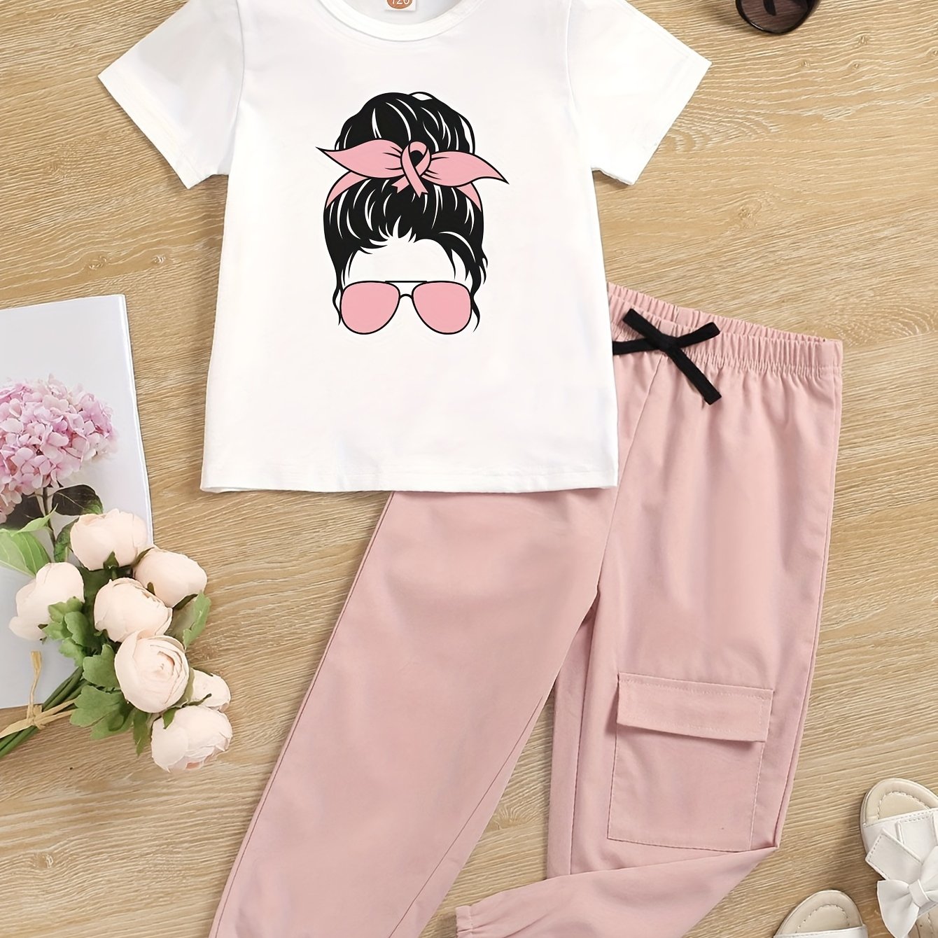 Toddler Girl's Sunglasses Graphic T-shirt & Casual Pants
