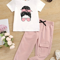 Toddler Girl's Sunglasses Graphic T-shirt & Casual Pants