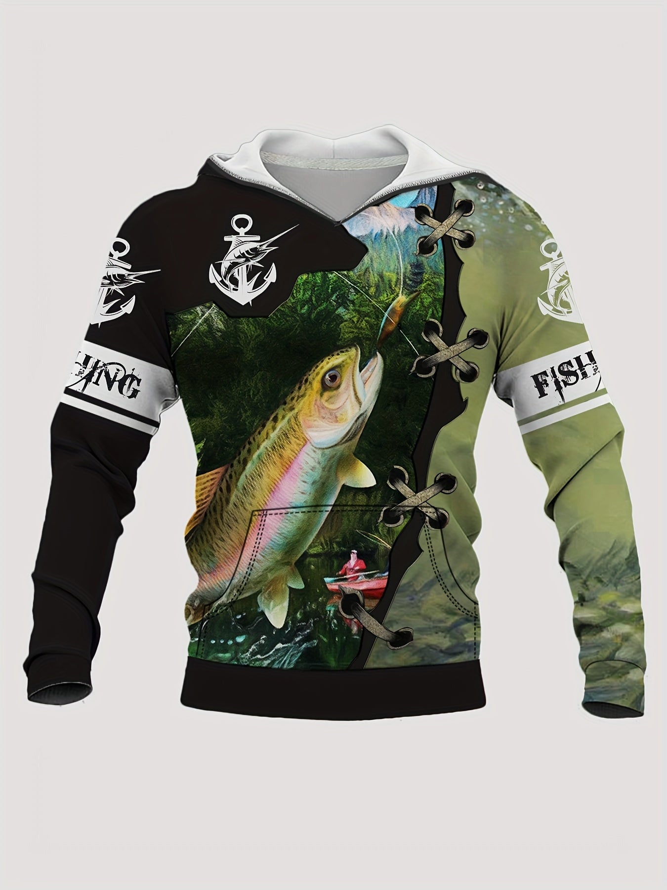 3D Print Fish Hoodie Men's Graphic Kangaroo Pocket Pullover Autumn Winter