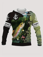 3D Print Fish Hoodie Men's Graphic Kangaroo Pocket Pullover Autumn Winter