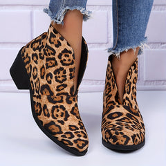 Women's Block Heel Ankle Boots Round Toe V cut Slip On Shoes Anti skid