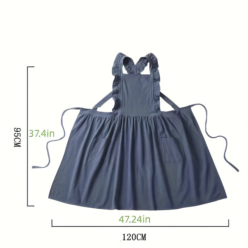 Lotus Leaf Lace Cotton Linen Apron Kitchen Cafe Work Apron
