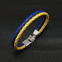 Yellow Ukraine Flag Bracelet Leather Braided Bracelet