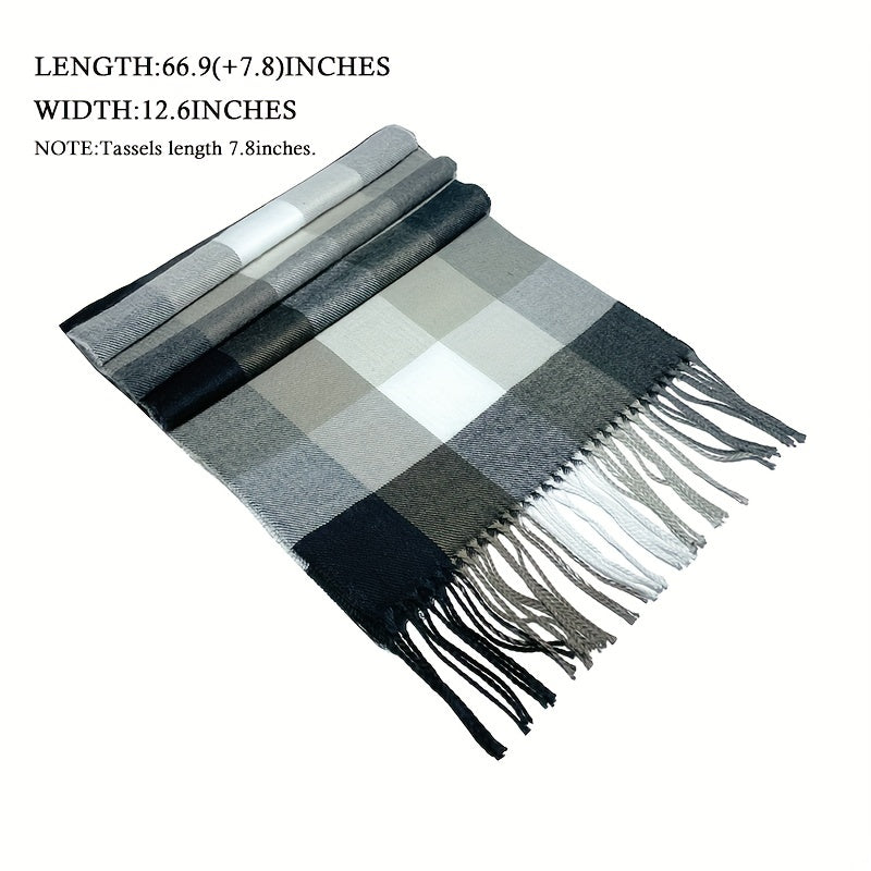 Men's Winter Plaid Fringed Scarf Long Gift Scarf Collar