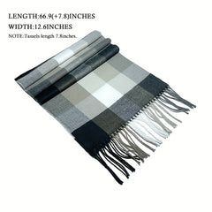Men's Winter Plaid Fringed Scarf Long Gift Scarf Collar