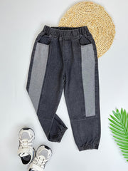 Boys Tapered Jeans Block Elastic Waist Denim Pants Kids Bottoms