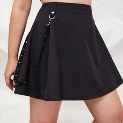 Solid Mini Skirt Flap Pocket High Waisted Skirt